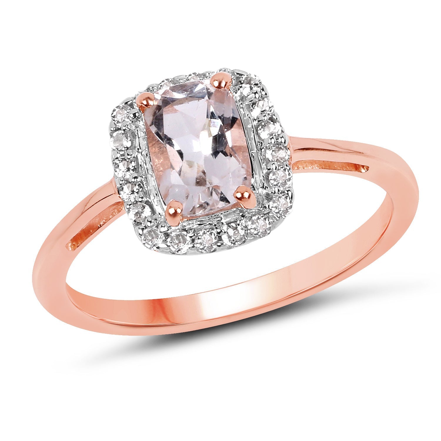 14K Rose Gold Plated 1.05 Carat Genuine Morganite and White Topaz .925 Sterling Silver Ring  DestGlow