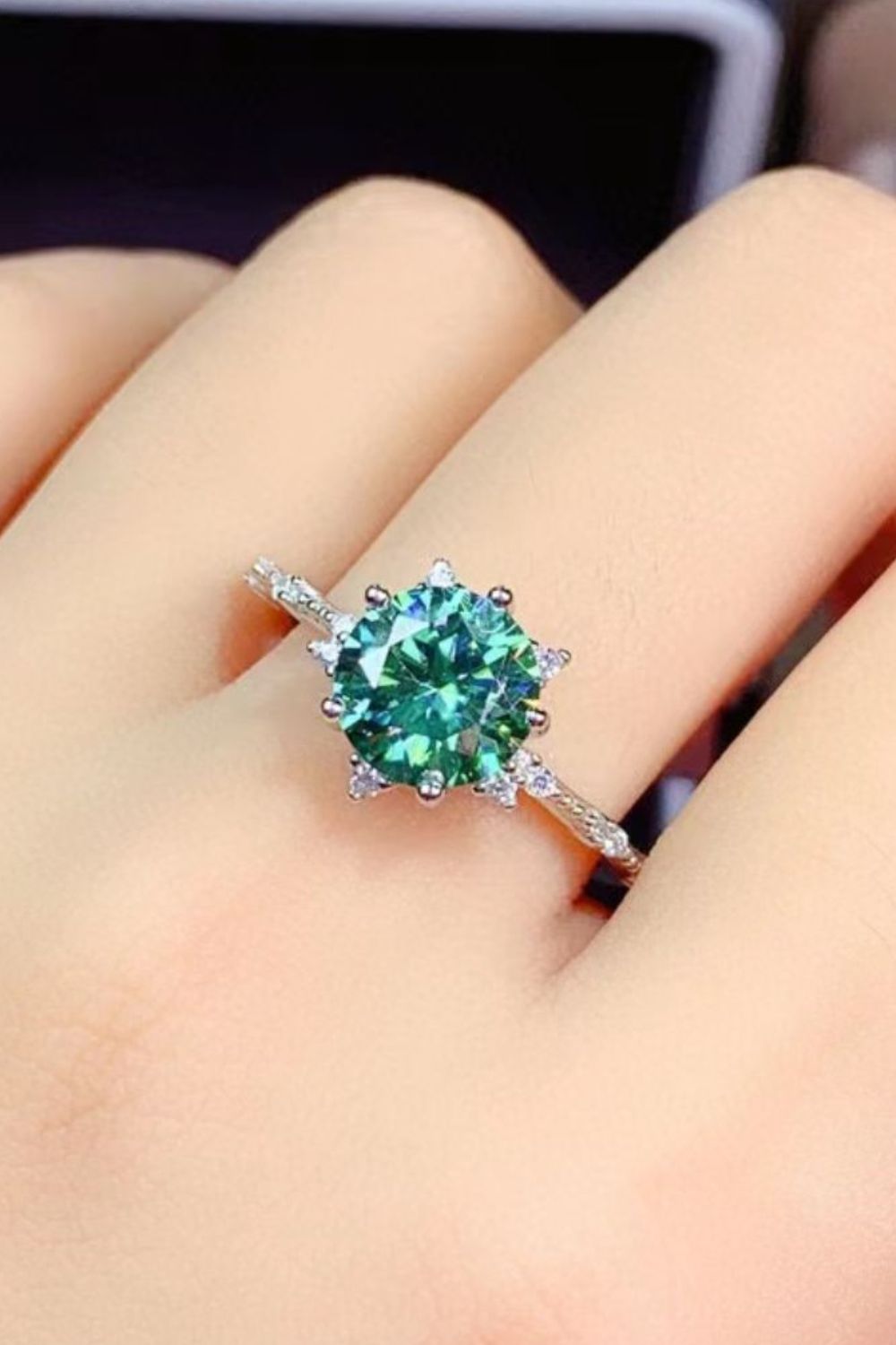 All Eyes On Me 1 Carat Green Brilliant Round Cut Sparkala™ Platinum-Plated Ring by Sparkala