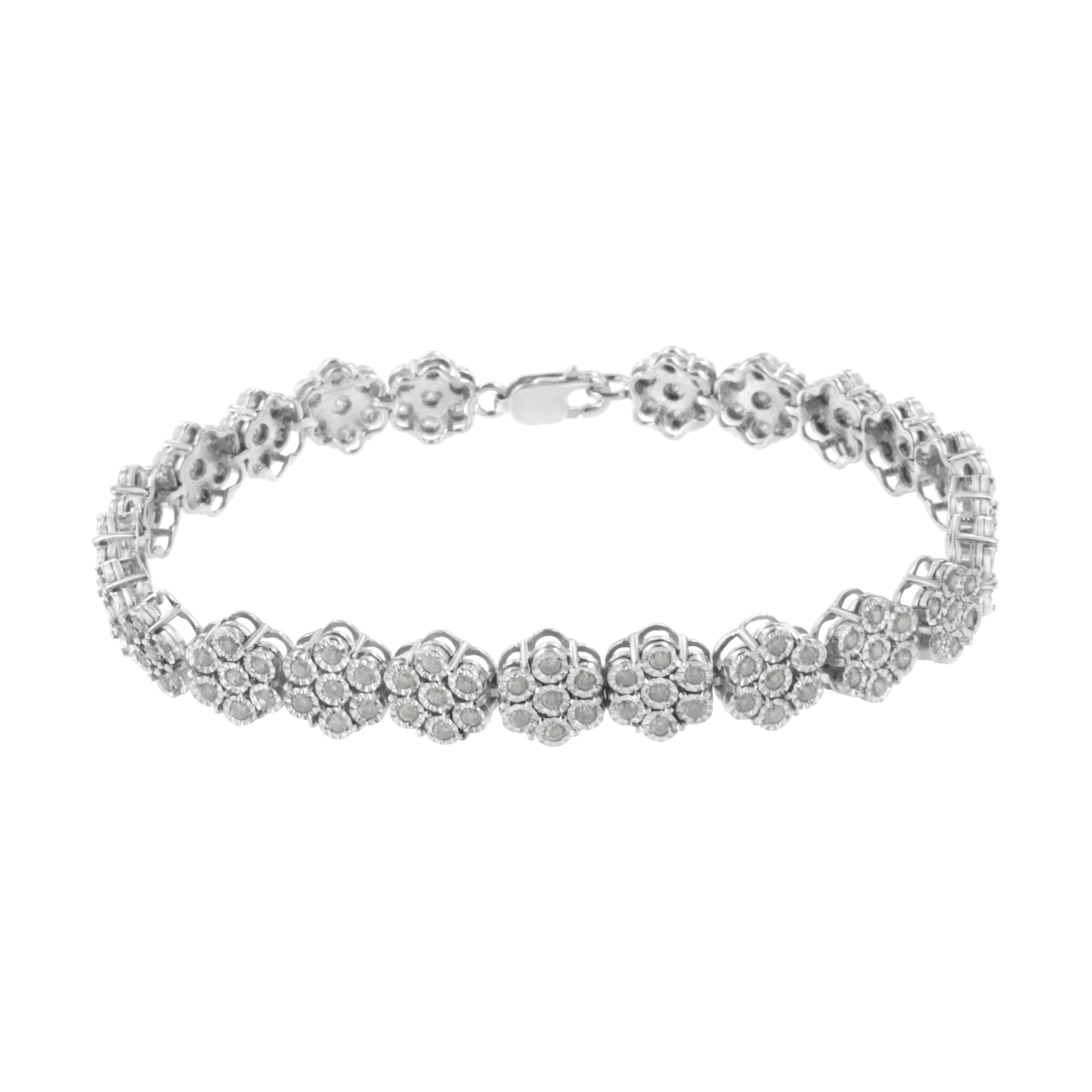 .925 Sterling Silver 2.0 cttw Diamond 7 Stone Floral Cluster Link Bracelet (I-J Color, I3 Clarity) -7.25" by Bids.com