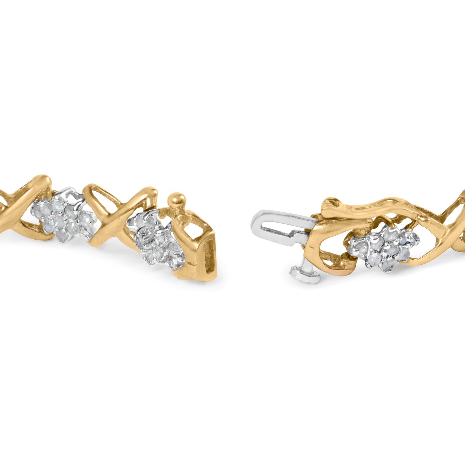 10k Yellow Gold 2.00 Cttw Diamond Cluster and Alternating "X" Link Bracelet (I-J Color, I3 Clarity) - 7" by Bids.com