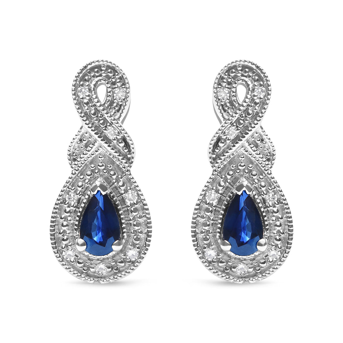 .925 Sterling Silver 4.5 x 3mm Pear Sapphire Gemstone and Diamond Accent Infinity Drop Stud Earrings (H-I Color, SI1-SI2 Clarity) by Bids.com