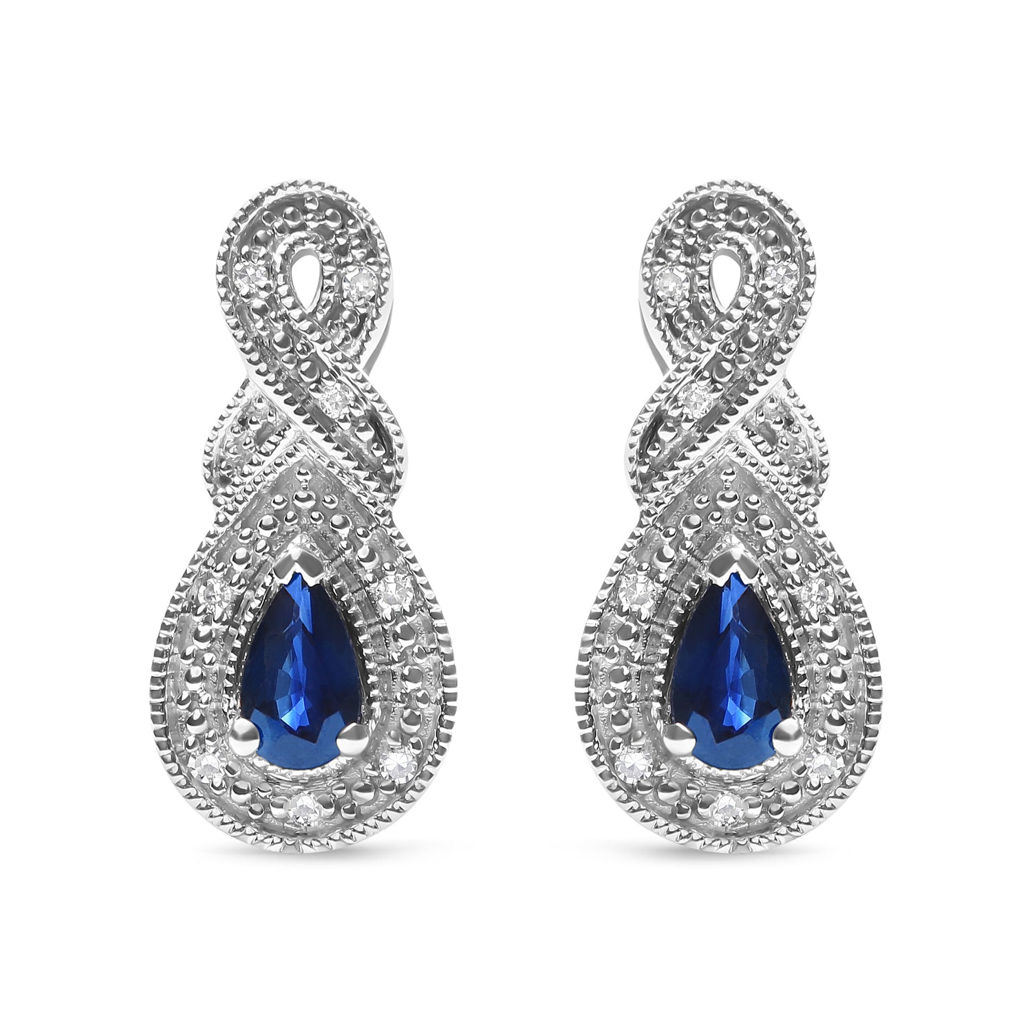 .925 Sterling Silver 4.5 x 3mm Pear Sapphire Gemstone and Diamond Accent Infinity Drop Stud Earrings (H-I Color, SI1-SI2 Clarity) by Bids.com