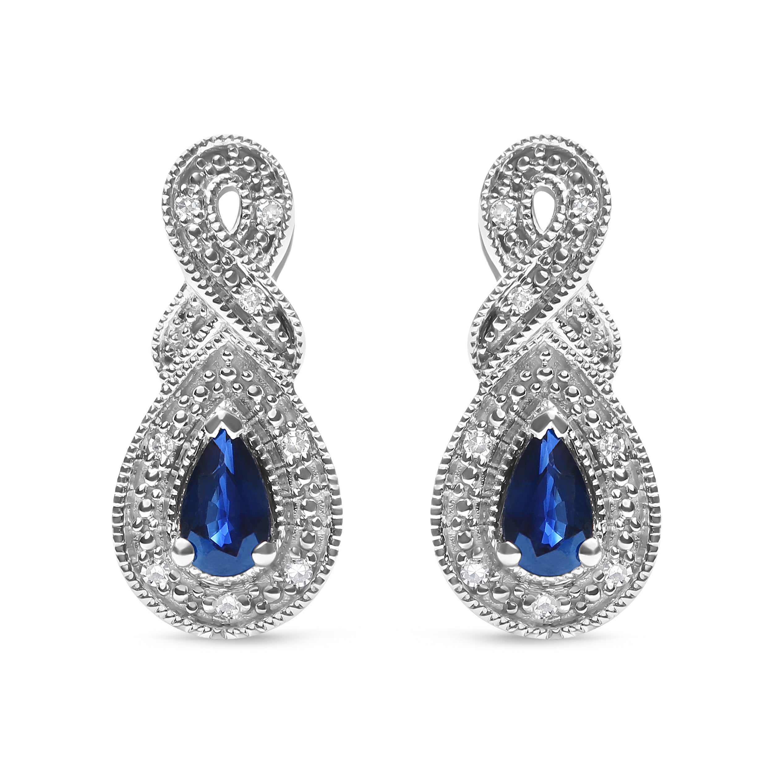 .925 Sterling Silver 4.5 x 3mm Pear Sapphire Gemstone and Diamond Accent Infinity Drop Stud Earrings (H-I Color, SI1-SI2 Clarity) by Bids.com
