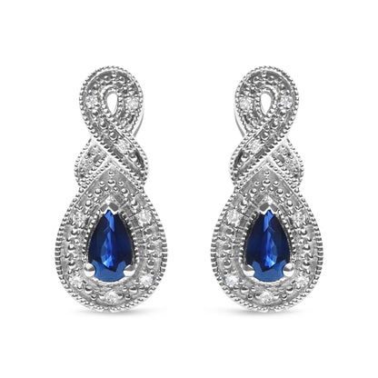 .925 Sterling Silver 4.5 x 3mm Pear Sapphire Gemstone and Diamond Accent Infinity Drop Stud Earrings (H-I Color, SI1-SI2 Clarity) by Bids.com