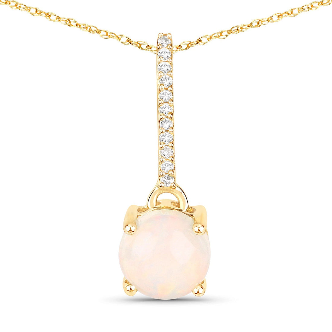 0.53 Carat Genuine Ethiopian Opal and White Diamond 10K Yellow Gold Pendant  DestGlow