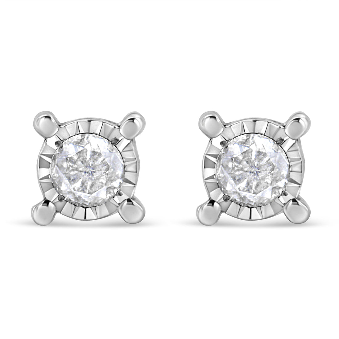 .925 Sterling Silver 1.0 Cttw Round Brilliant-Cut Diamond Miracle-Set Solitaire Stud Earrings (H-I Color, I2-I3 Clarity) by Bids.com