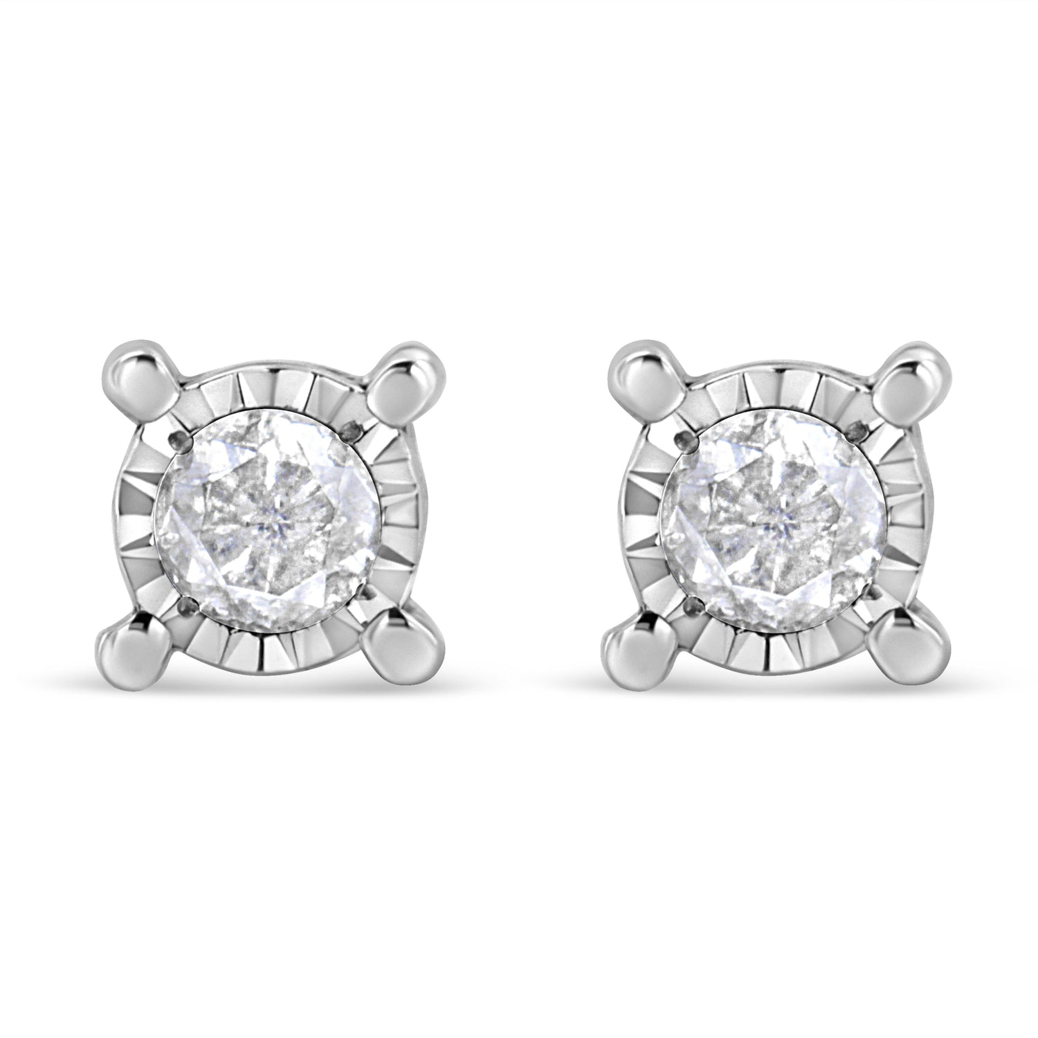 .925 Sterling Silver 1.0 Cttw Round Brilliant-Cut Diamond Miracle-Set Solitaire Stud Earrings (H-I Color, I2-I3 Clarity) by Bids.com
