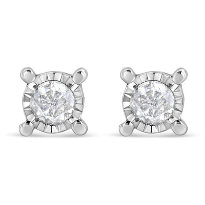 .925 Sterling Silver 1.0 Cttw Round Brilliant-Cut Diamond Miracle-Set Solitaire Stud Earrings (H-I Color, I2-I3 Clarity) by Bids.com