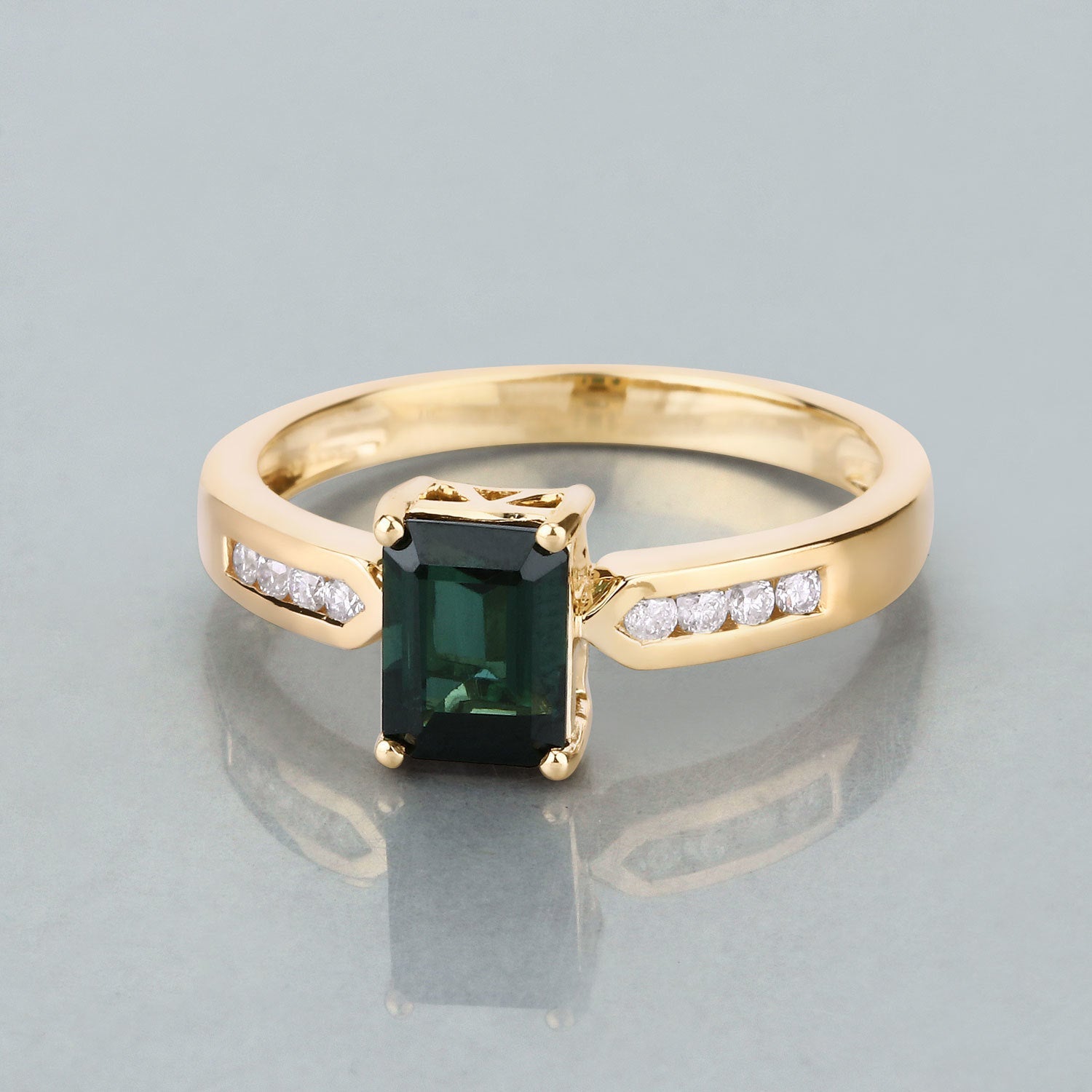 1.19 Carat Genuine Green Tourmaline and White Diamond 14K Yellow Gold Ring by Bids.com