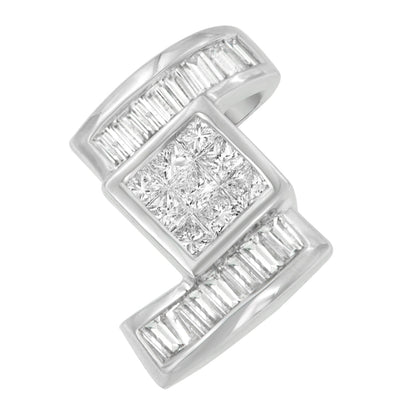 14K White Gold 1 2/5 cttw Princess and Baguette Cut Diamond Zig Zag Pendant Necklace (H-I, SI1-SI2) by Bids.com