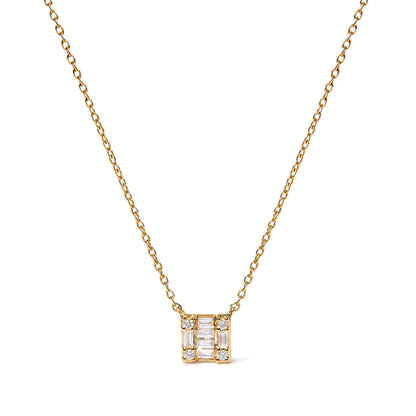 10K Yellow Gold 1/10 Cttw Round and Baguette Diamond Mosaic Composite Square 18" Inch Pendant Necklace (H-I Color, I1-I2 Clarity) by Bids.com