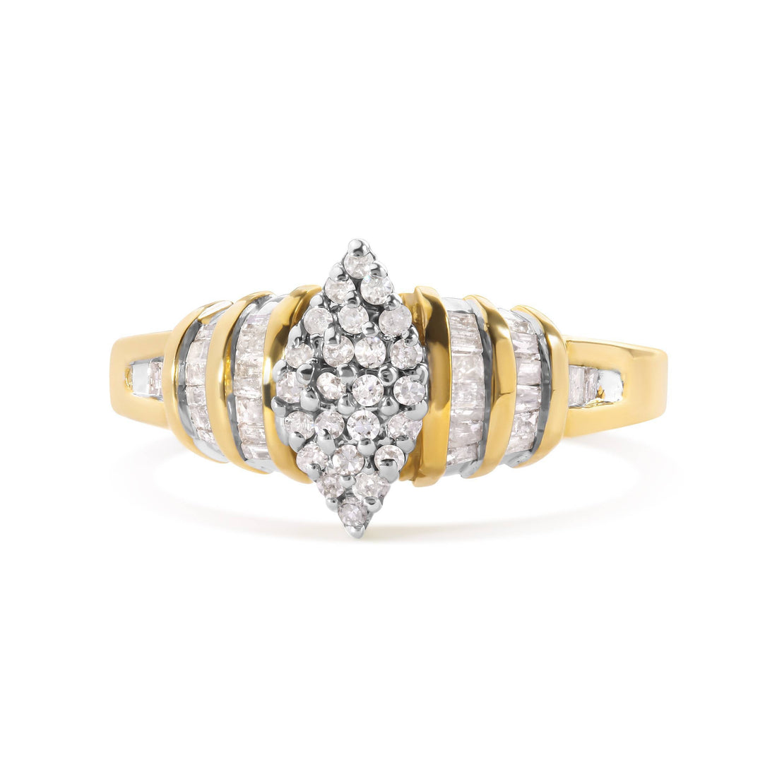 10K Yellow Gold 1/2 Cttw Diamond Pear Shaped Head and Multi Row Channel Set Shank Ring (H-I Color, SI2-I1 Clarity) - Ring Size 7 by Bids.com