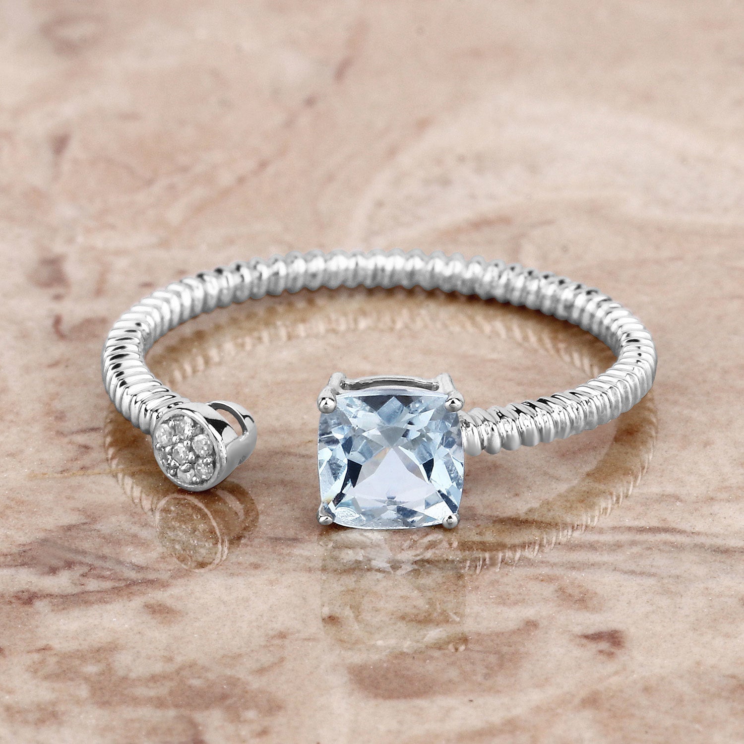 0.52 Carat Genuine Aquamarine and White Diamond 14K White Gold Ring by Bids.com