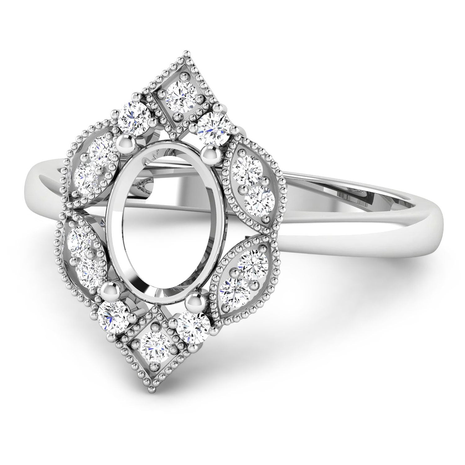 0.20 Carat Genuine White Diamond 14K White Gold Semi Mount Ring - holds 8x6mm Oval Gemstone by Bids.com