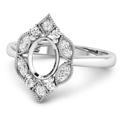 0.20 Carat Genuine White Diamond 14K White Gold Semi Mount Ring - holds 8x6mm Oval Gemstone by Bids.com