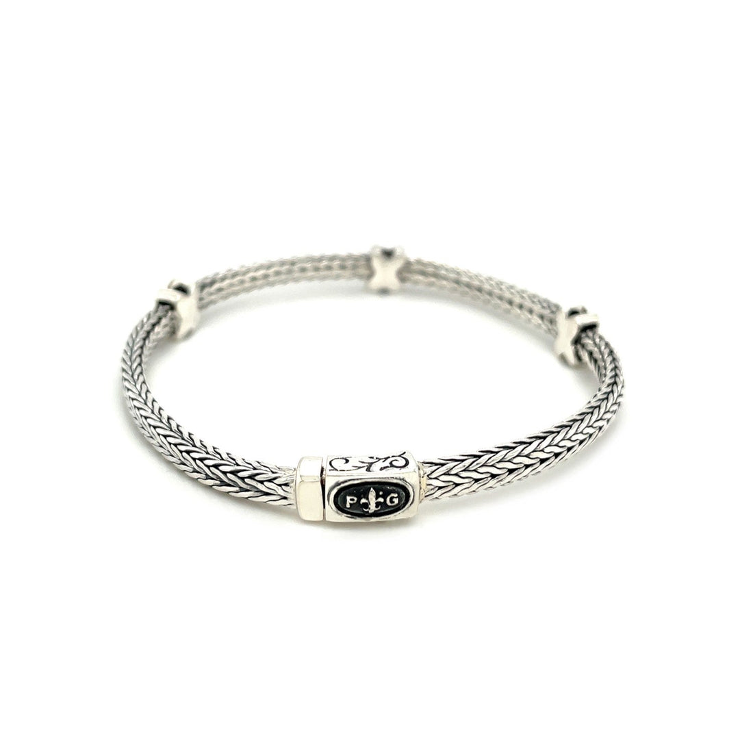Woven Rope Bracelet with Black Sapphire X Accents in Sterling Silver by Bids.com