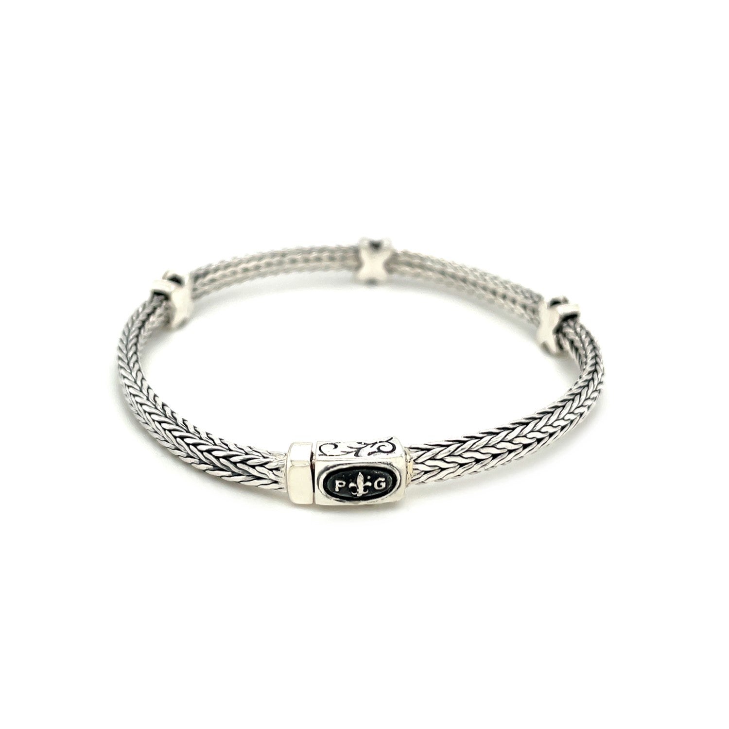 Woven Rope Bracelet with Black Sapphire X Accents in Sterling Silver by Bids.com