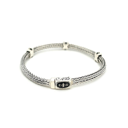 Woven Rope Bracelet with Black Sapphire X Accents in Sterling Silver by Bids.com