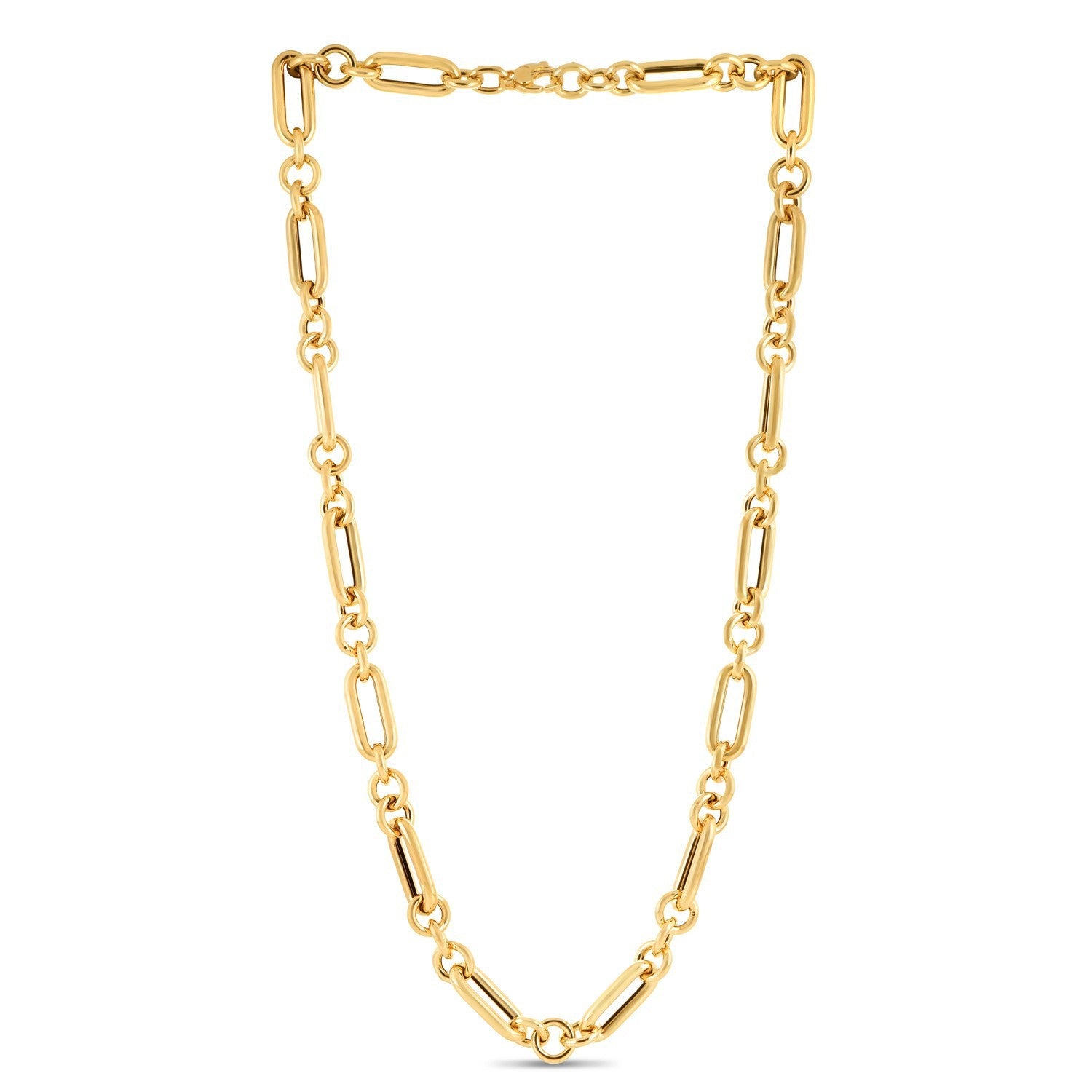 14k Yellow Gold Italian Alternating Paperclip Round Links Chain Necklace by Bids.com