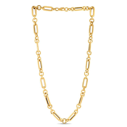 14k Yellow Gold Italian Alternating Paperclip Round Links Chain Necklace by Bids.com