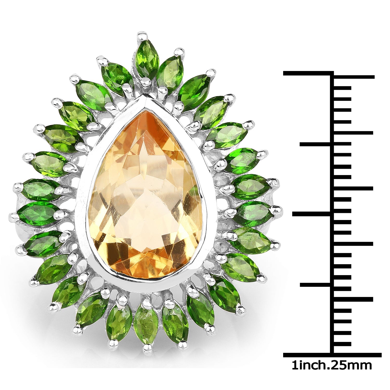 7.02 Carat Genuine Citrine and Chrome Diopside .925 Sterling Silver Ring by Bids.com