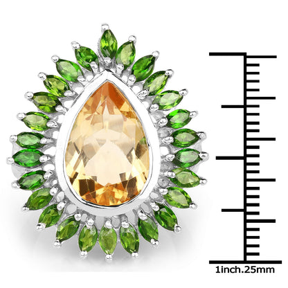 7.02 Carat Genuine Citrine and Chrome Diopside .925 Sterling Silver Ring by Bids.com