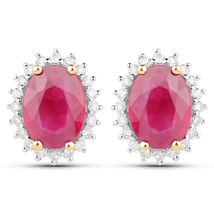 3.14 Carat Genuine Ruby and White Diamond 14K Yellow Gold Earrings by Bids.com