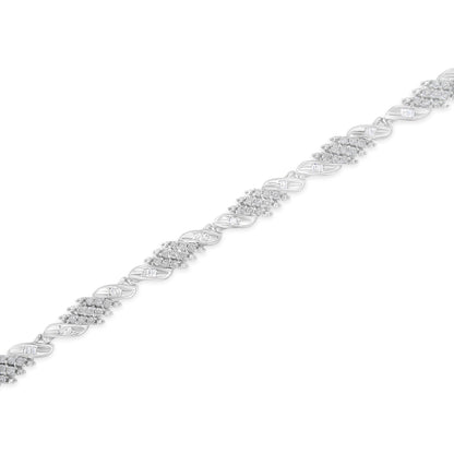 .925 Sterling Silver 1-1/2 Cttw Round and Baguette Cut Diamond Wave Link Bracelet (I-J Color, I2-I3 Clarity) - 7" by Bids.com