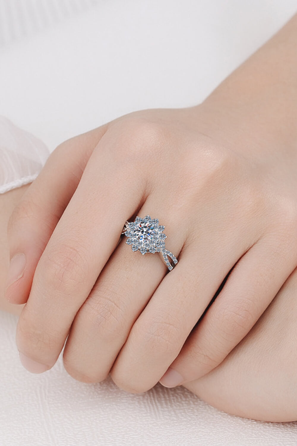 Sparkala™ Flower-Shape Split Shank Ring (Platinum Over Pure Sterling Silver) by Sparkala
