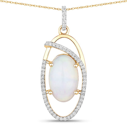 3.59 Carat Genuine Ethiopian Opal and White Diamond 14K Yellow Gold Pendant by Bids.com