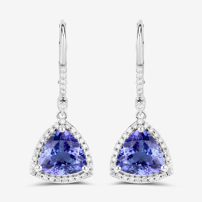 4.61 Carat Genuine Tanzanite and White Diamond 14K White Gold Earrings