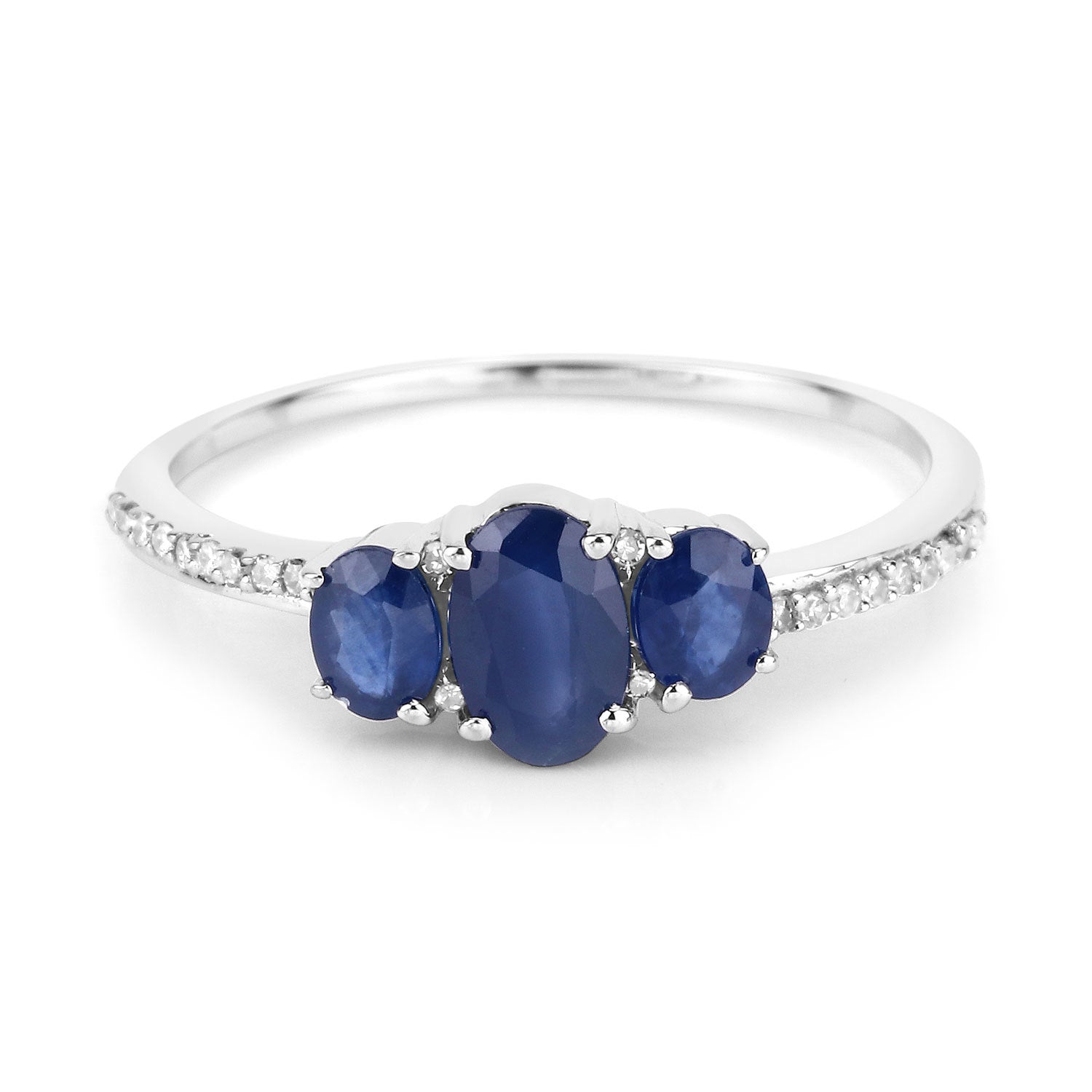 0.98 Carat Genuine Blue Sapphire and White Diamond 14K White Gold Ring by Bids.com
