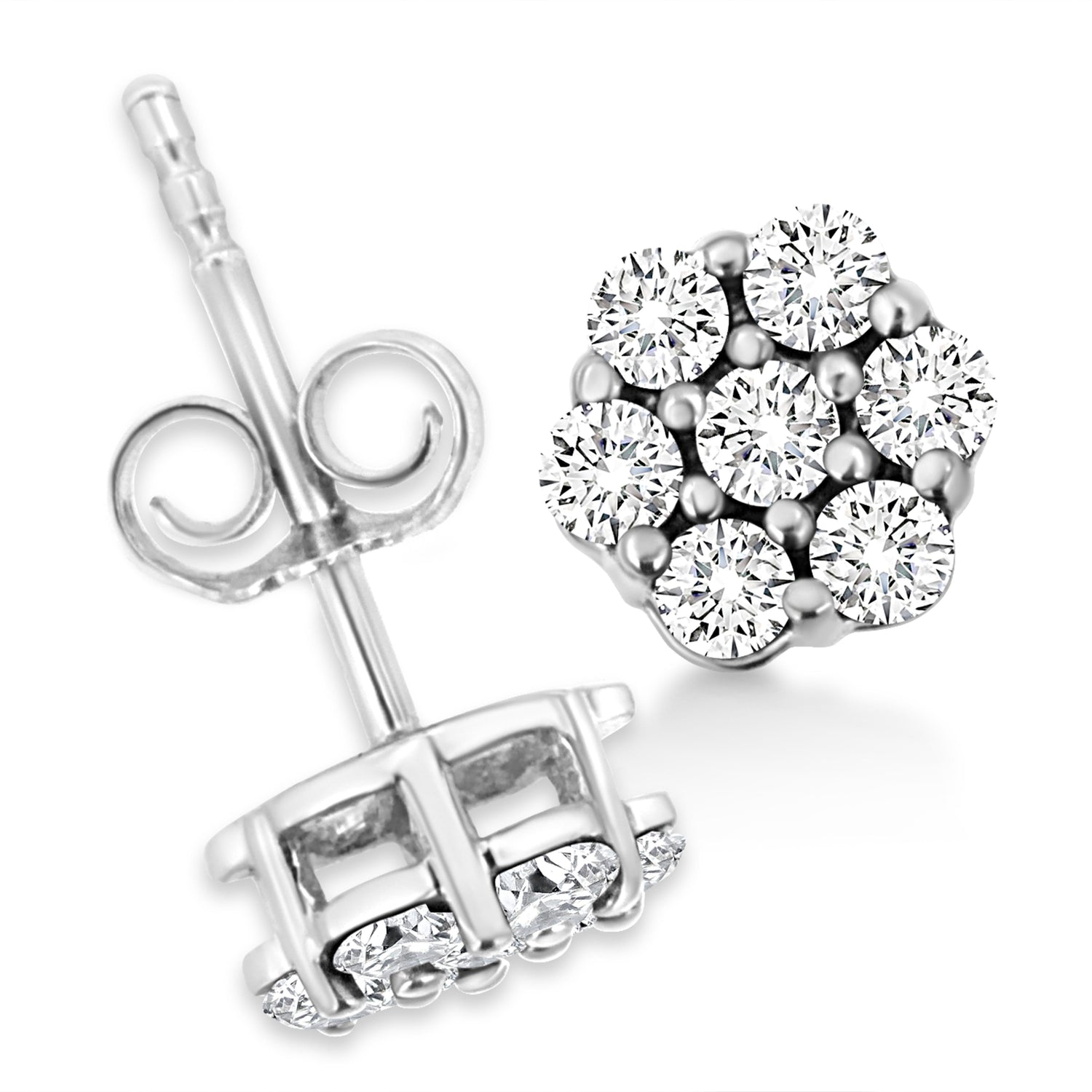 14K White Gold 1/2 Cttw Prong Set Round-Cut Diamond Flower Stud Earring (H-I Color, I1-I2 Clarity) by Bids.com