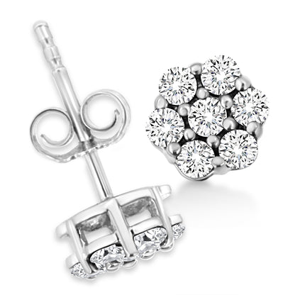 14K White Gold 1/2 Cttw Prong Set Round-Cut Diamond Flower Stud Earring (H-I Color, I1-I2 Clarity) by Bids.com