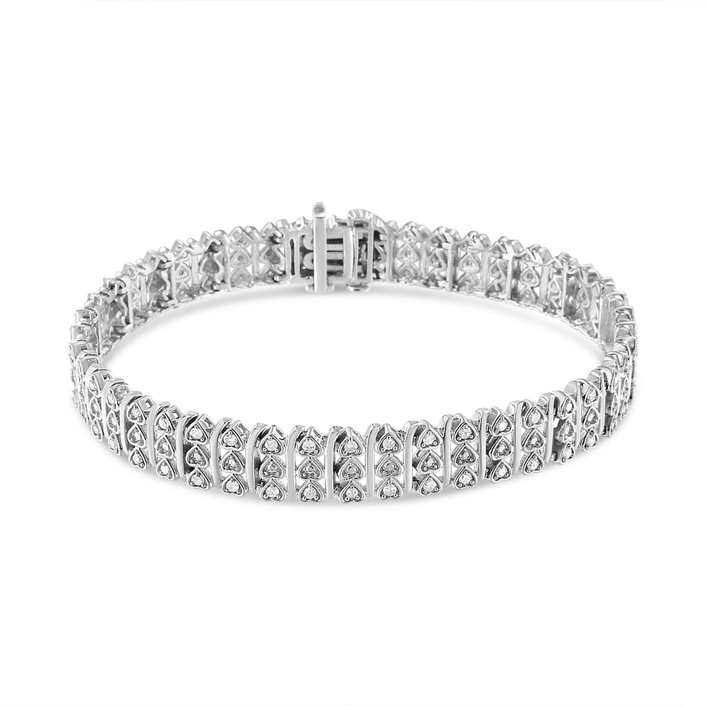 .925 Sterling Silver 1.00 Cttw Diamond Multi Row Heart Link Bracelet (H-I Color, I1-I2 Clarity) - 7.25" Inches by Bids.com