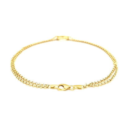 10k Yellow Gold Double Rolo Chain Anklet with an Open Heart Station  DestGlow
