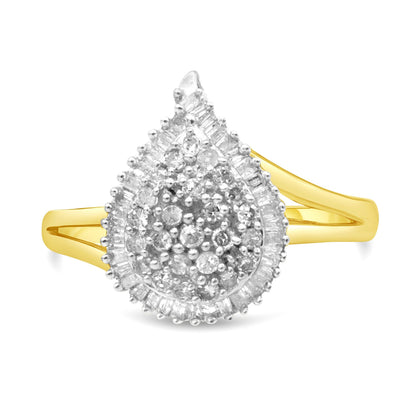 10K Yellow Gold 1/2 Cttw Round and Baguette-Cut Diamond Pear Ring (I-J Color, I1-I2 Clarity) - Size 7 by Bids.com