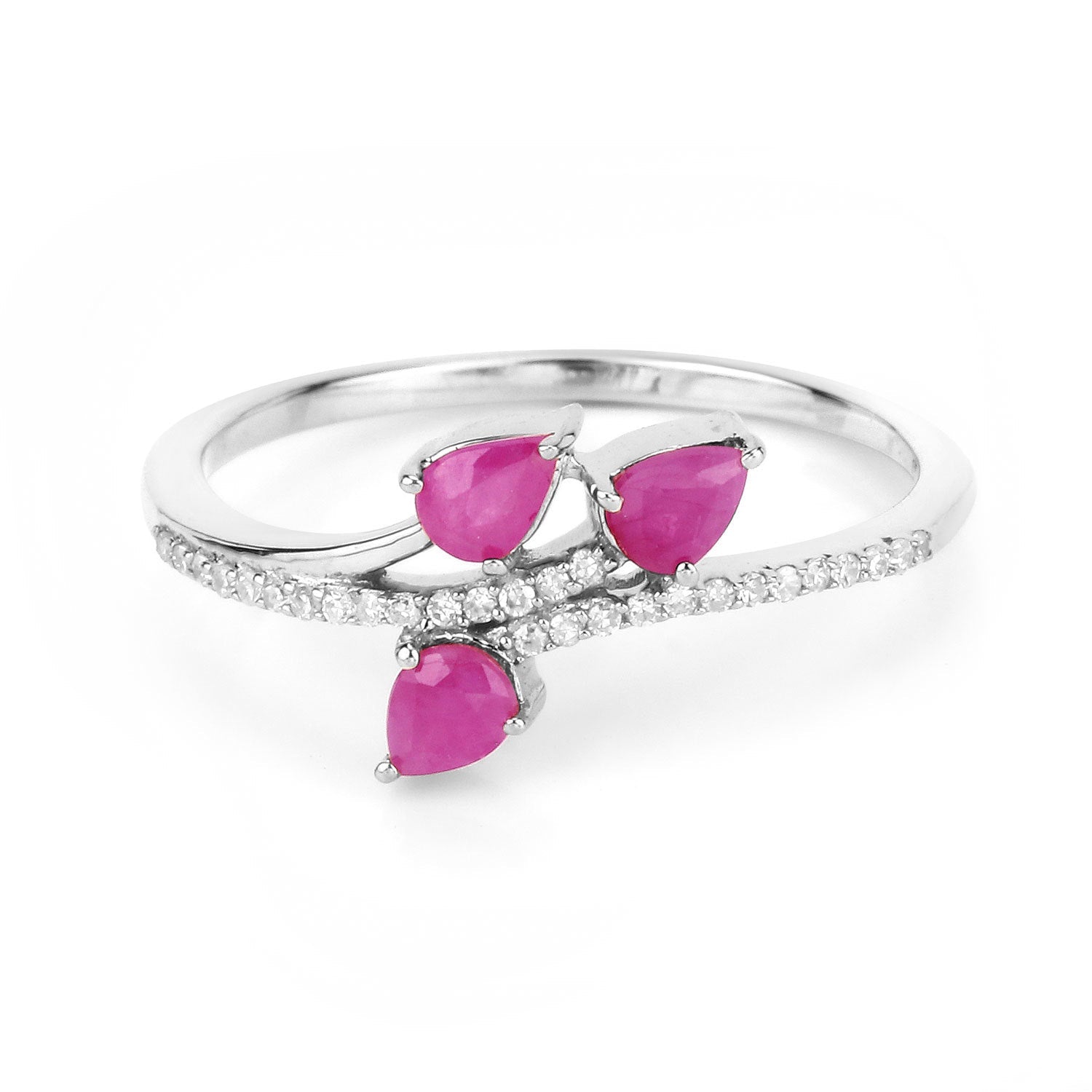 0.68 Carat Genuine Ruby and White Diamond 14K White Gold Ring by Bids.com