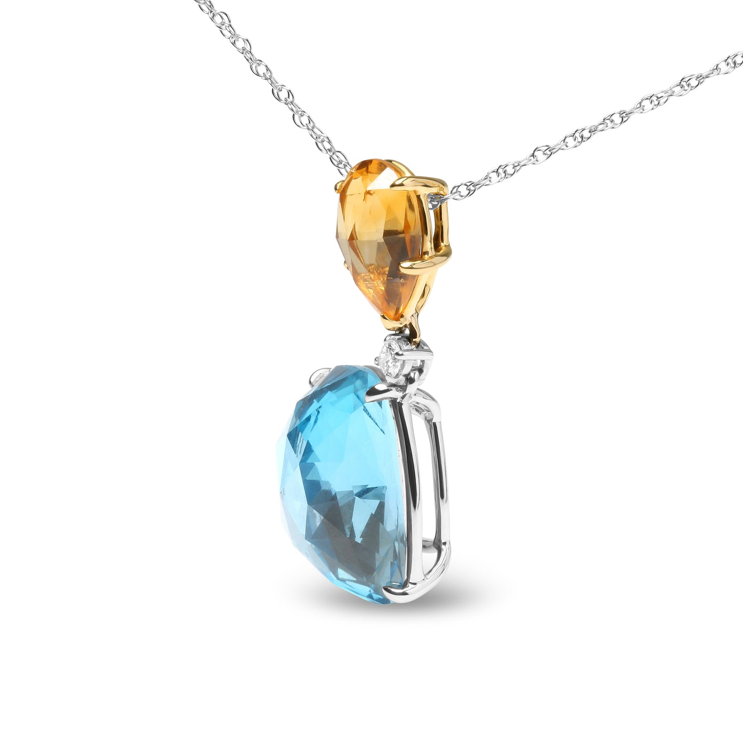 18K White and Yellow Gold Diamond Accent and Yellow Citrine and Sky Blue Topaz Gemstone Dangle Drop 18" Pendant Necklace (G-H Color, SI1-SI2 Clarity) by Bids.com