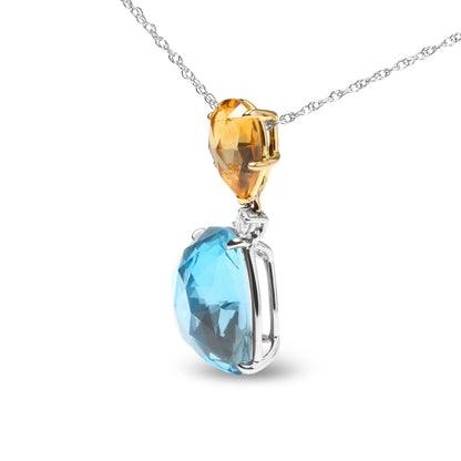 18K White and Yellow Gold Diamond Accent and Yellow Citrine and Sky Blue Topaz Gemstone Dangle Drop 18" Pendant Necklace (G-H Color, SI1-SI2 Clarity) by Bids.com