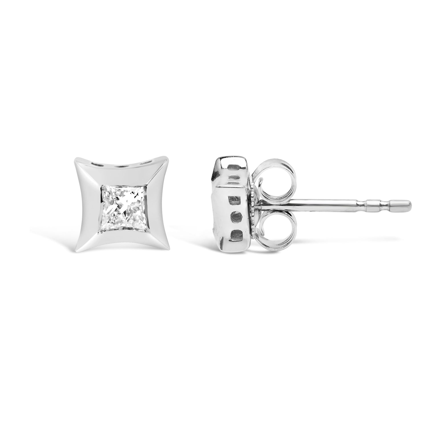10K White Gold 1/5 Cttw Invisible Set Princess-Cut Diamond Stud Earrings (H-I Color, SI2-I1 Clarity) by Bids.com