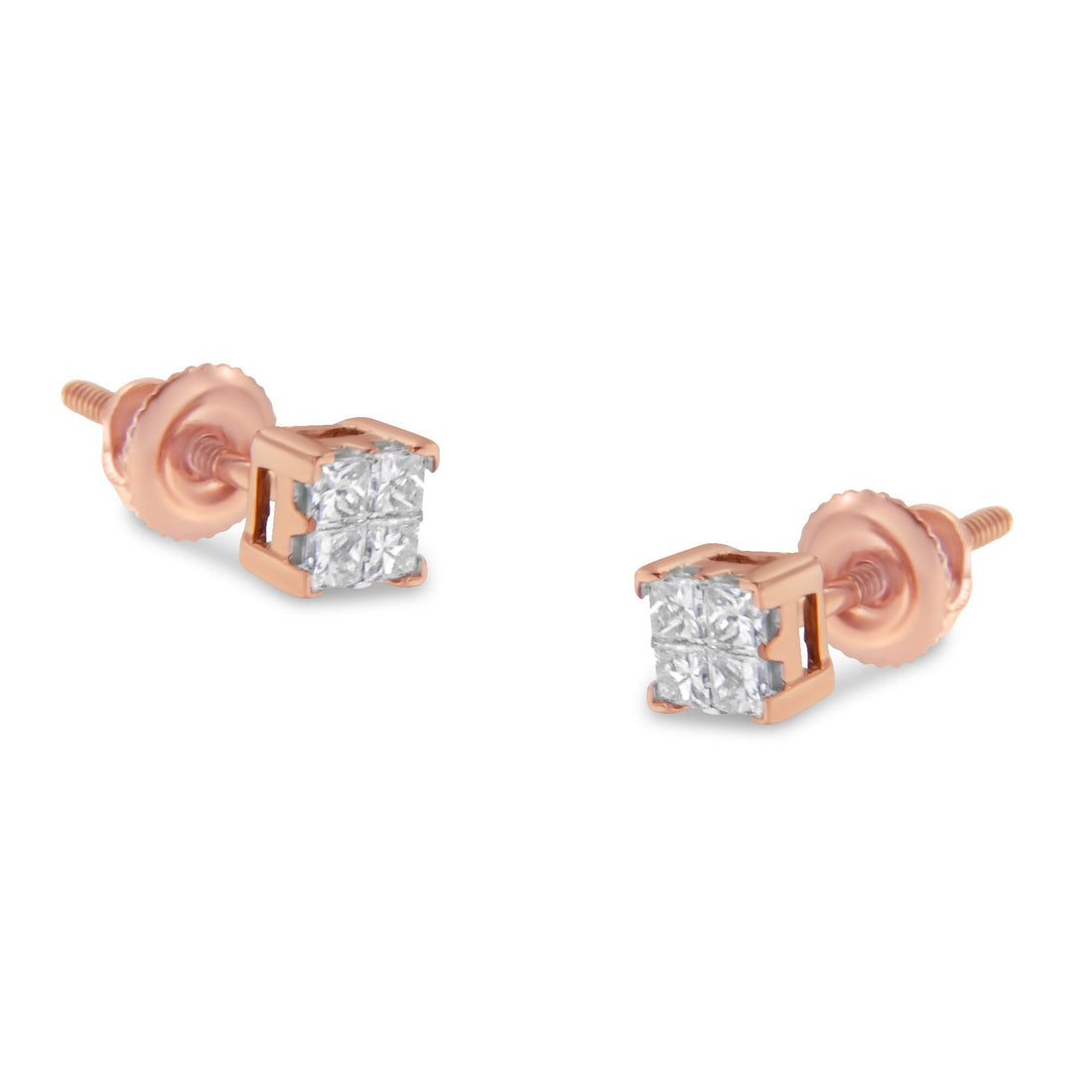 10KT Yellow Gold Princess Diamond Stud Earring (1/4 cttw, J-K Color, I1-I2 Clarity) by Bids.com