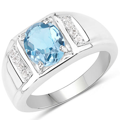 2.18 Carat Genuine London Blue Topaz and White Topaz .925 Sterling Silver Ring by Bids.com