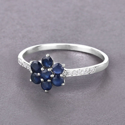 0.59 Carat Genuine Blue Sapphire and White Diamond 14K White Gold Ring  DestGlow