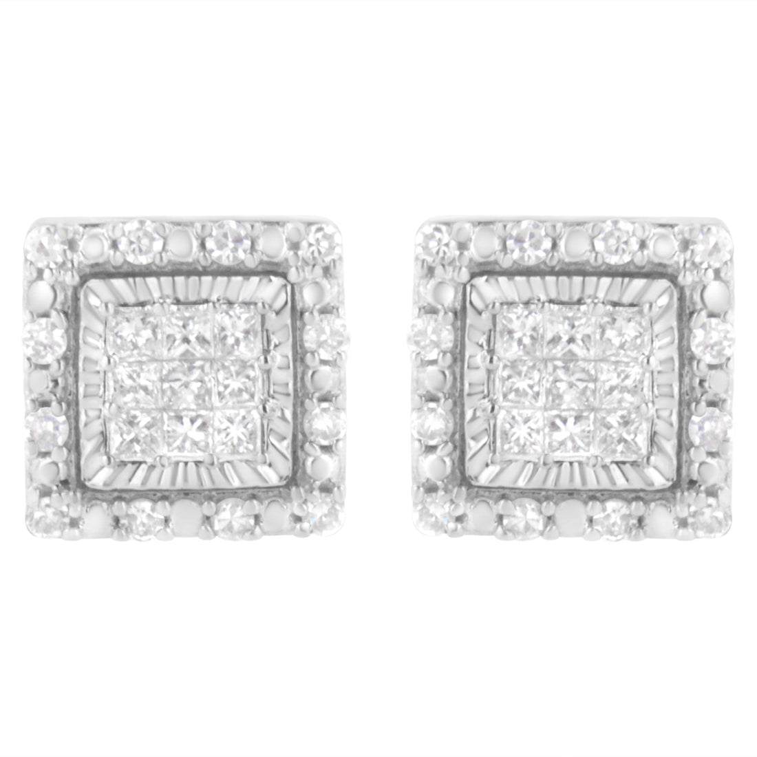 10K White Gold 1/2 cttw Invisible Set Princess-Cut Diamond Square Stud Earring (I-J Color, I1-I2 Clarity) by Bids.com