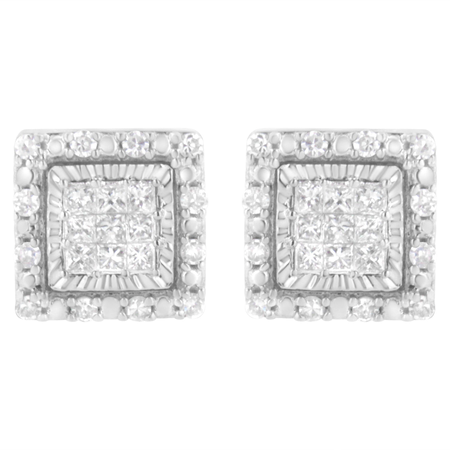 10K White Gold 1/2 cttw Invisible Set Princess-Cut Diamond Square Stud Earring (I-J Color, I1-I2 Clarity) by Bids.com