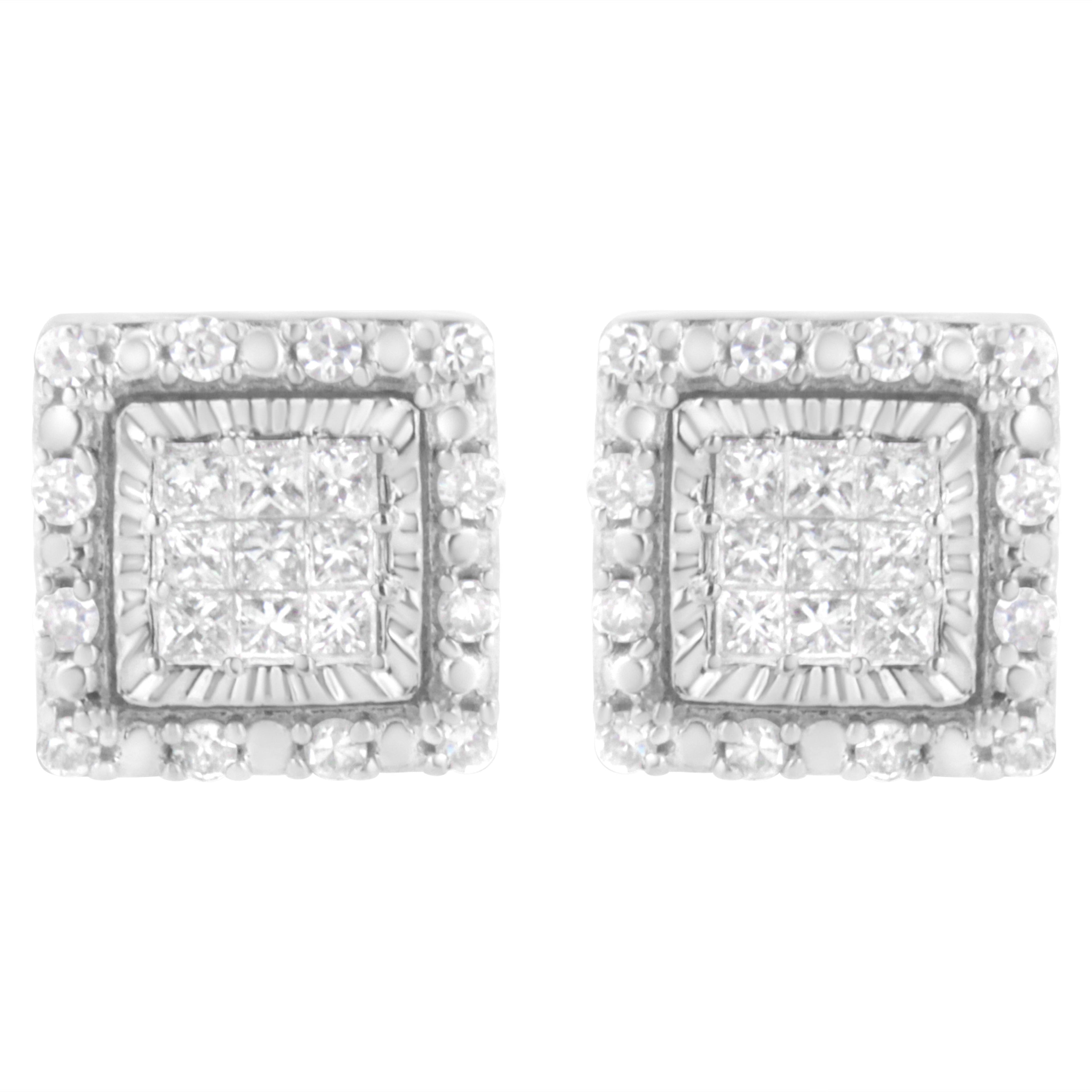 10K White Gold 1/2 cttw Invisible Set Princess-Cut Diamond Square Stud Earring (I-J Color, I1-I2 Clarity) by Bids.com