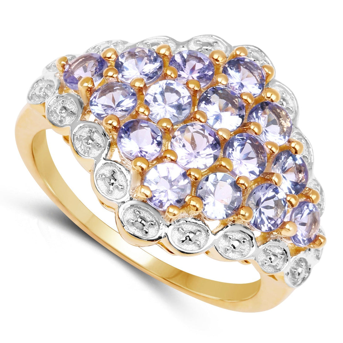 14K Yellow Gold Plated 1.60 Carat Genuine Tanzanite .925 Sterling Silver Ring  DestGlow