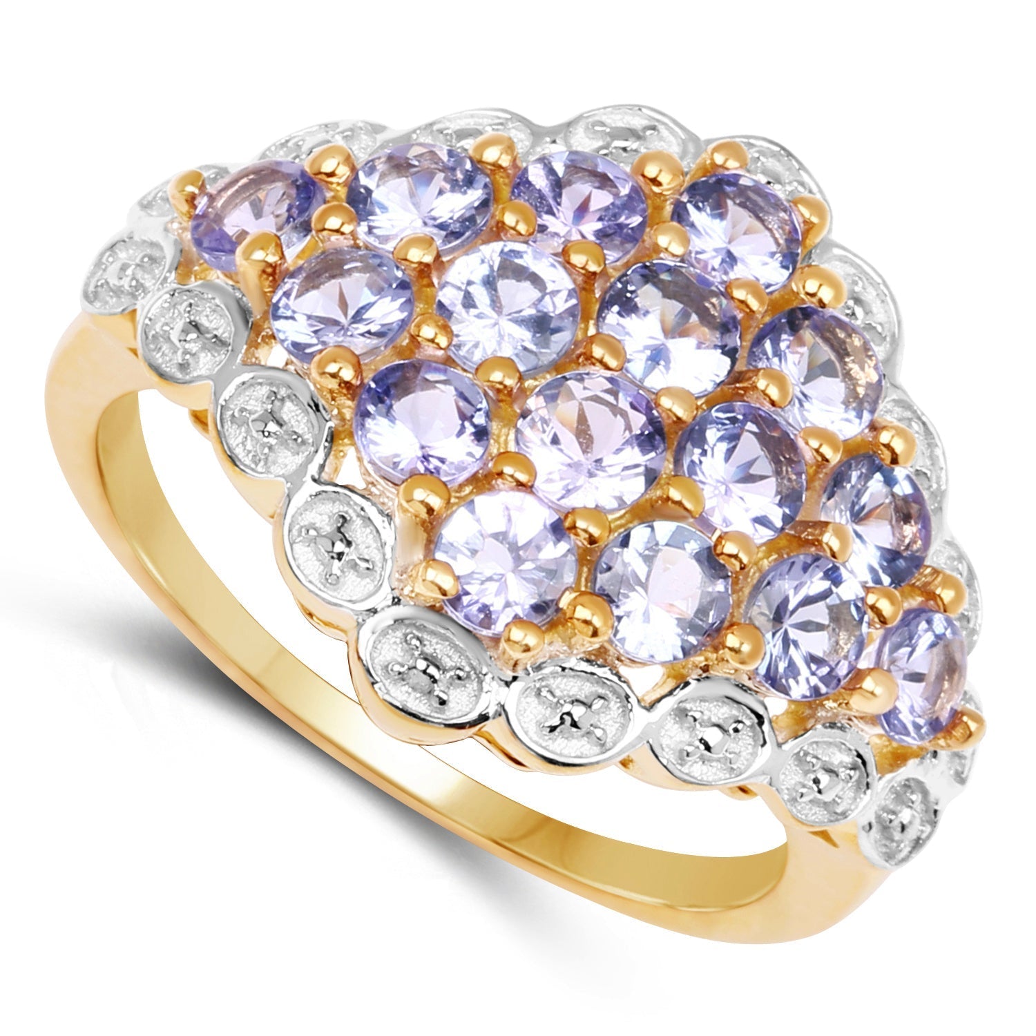 14K Yellow Gold Plated 1.60 Carat Genuine Tanzanite .925 Sterling Silver Ring  DestGlow