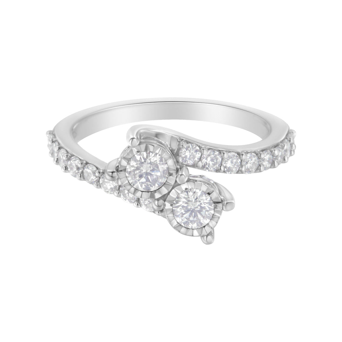 10K White Gold Two-Stone Miracle-Set Diamond Bypass Ring (1 Cttw, H-I Color, I1-I2 Clarity) - Size 6 by Bids.com